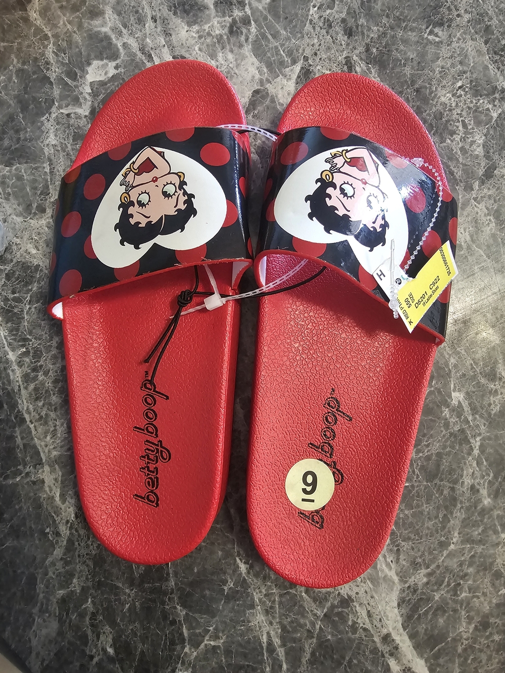 Betty Boop Red Slide Sandals with Polka Dot Strap